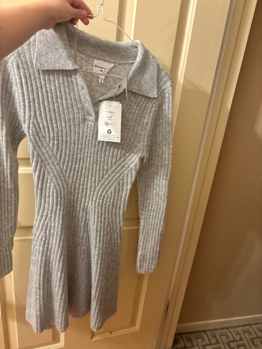 Willow & Clay Gray Ribbed Long Sleeve Collared Knit Dress